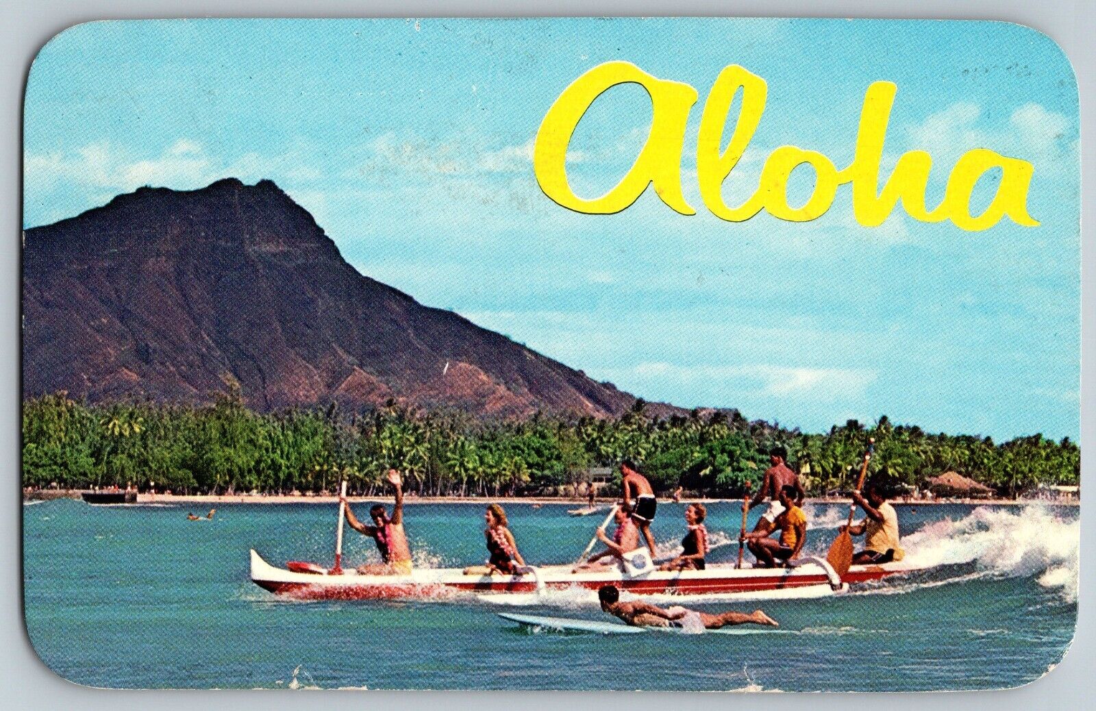 Waikiki, Hawaii HI - Aloha - Outrigger Canoe - Vintage Postcard - Posted 1966