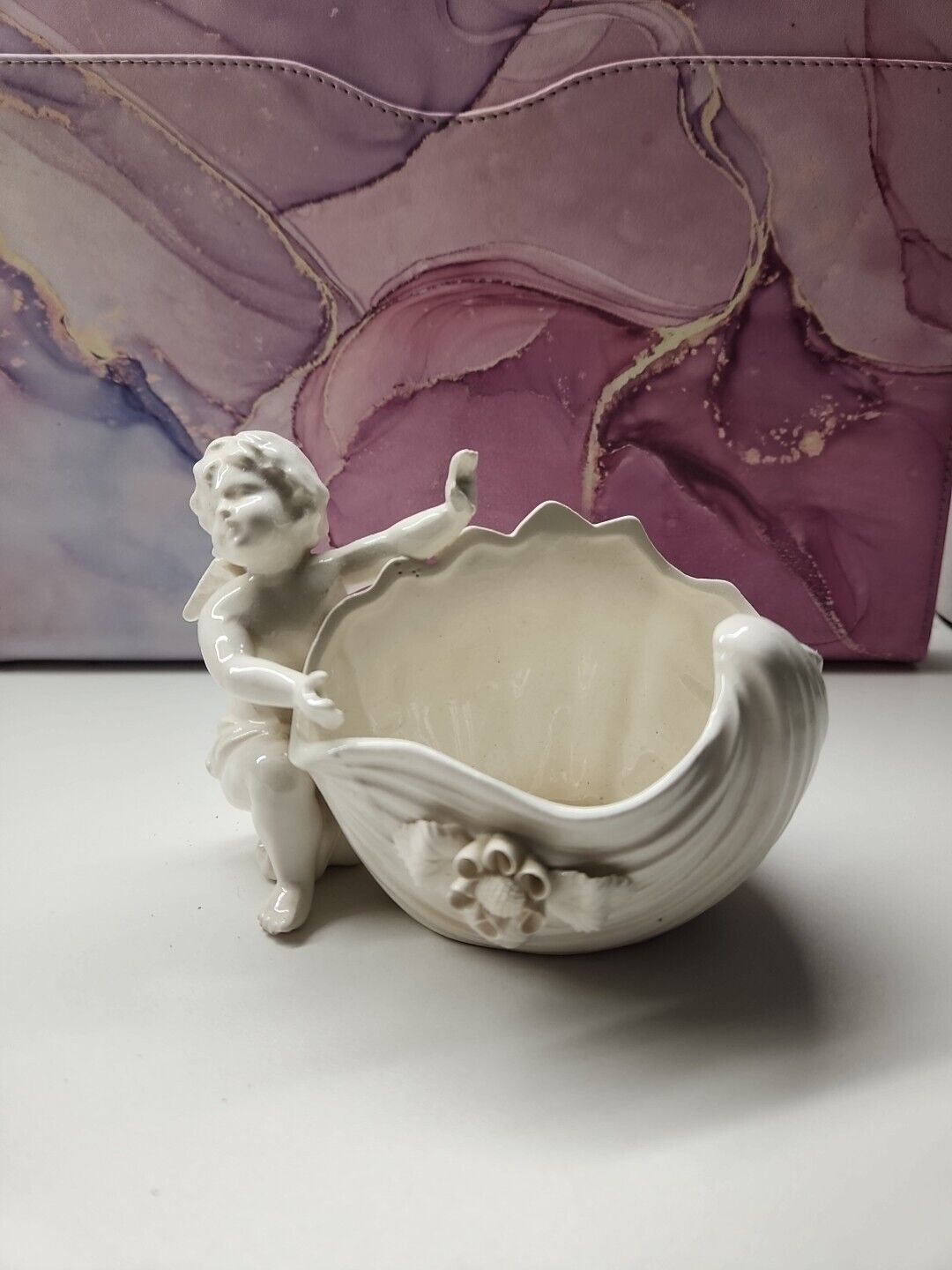 (F) VTG Lenwile Ardalt Artware Angel Planter White Porcelain Ceramic Dish