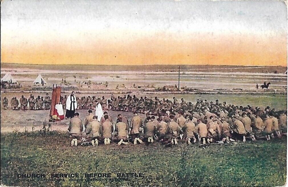 WWI Battlefield Postcard Church Service for British Troops Going into Battle