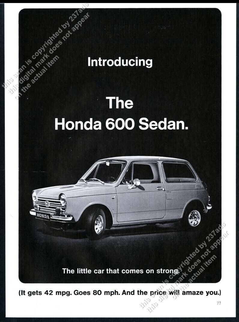 1968 Honda 600 sedan car photo vintage print ad