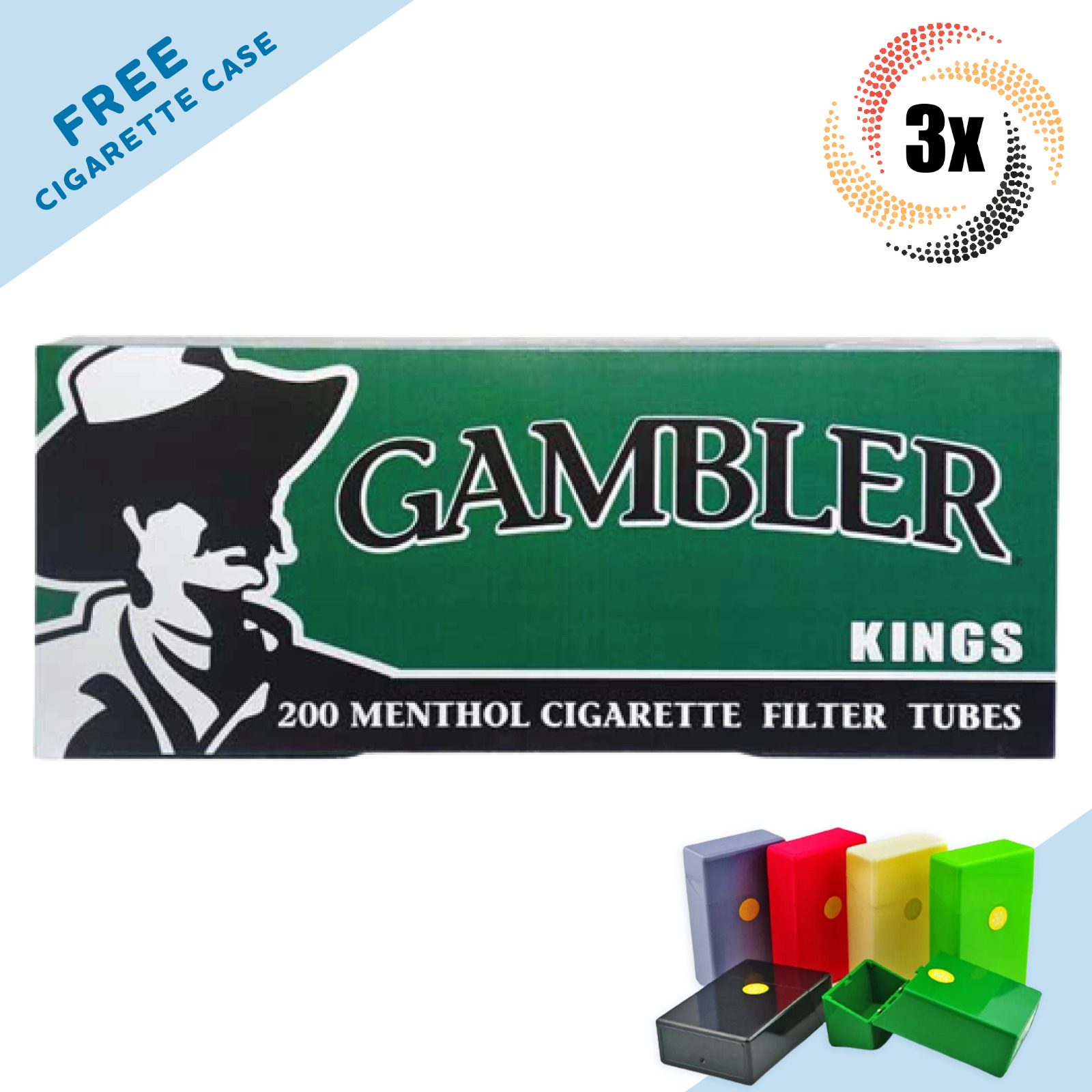 3x Boxes Gambler Menthol Green King Size ( 600 Tubes ) Cigarette Tobacco RYO