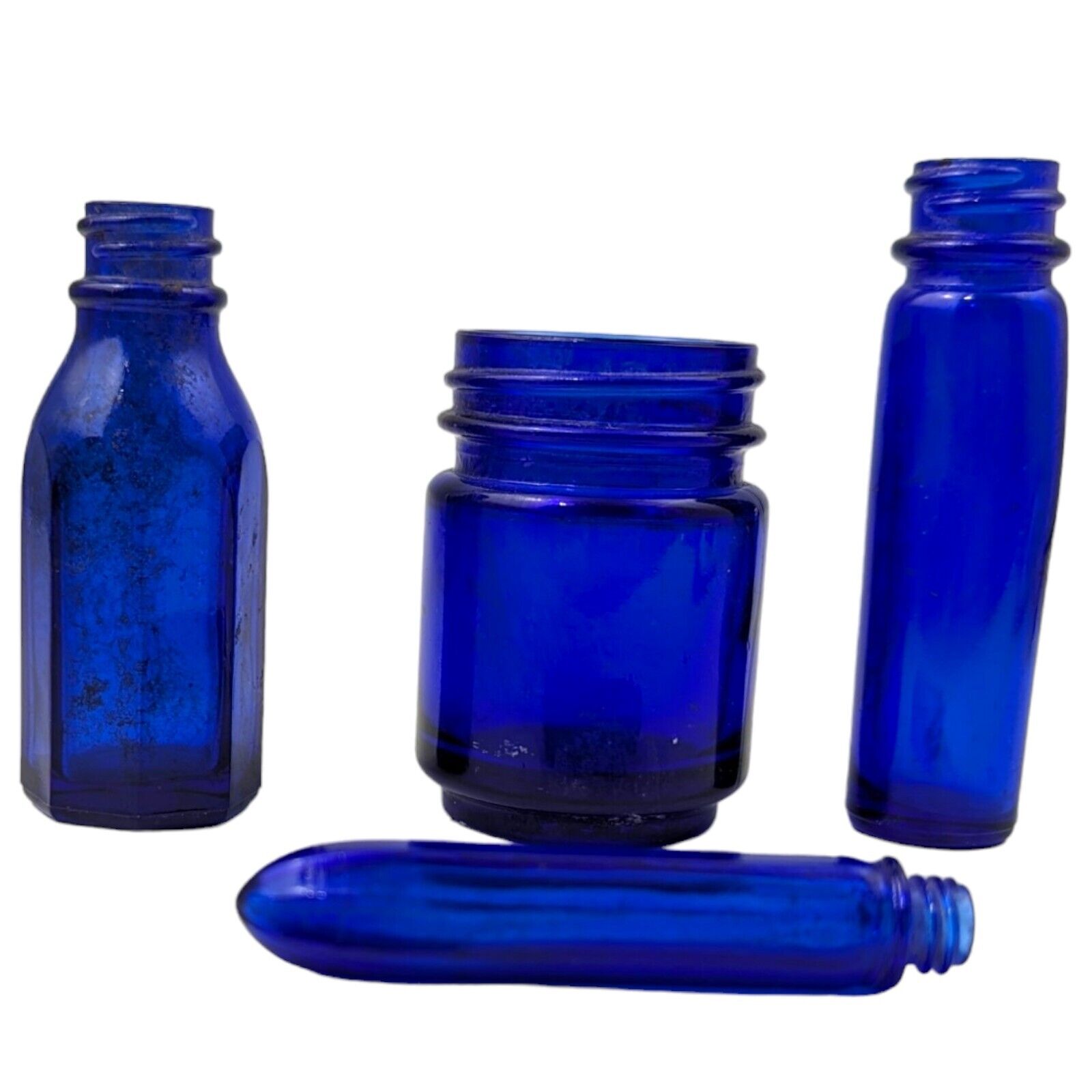 Mini Cobalt Blue Jars Bottles Vicks Jar Perfume Lot Of 4 Vintage Decor Potions 