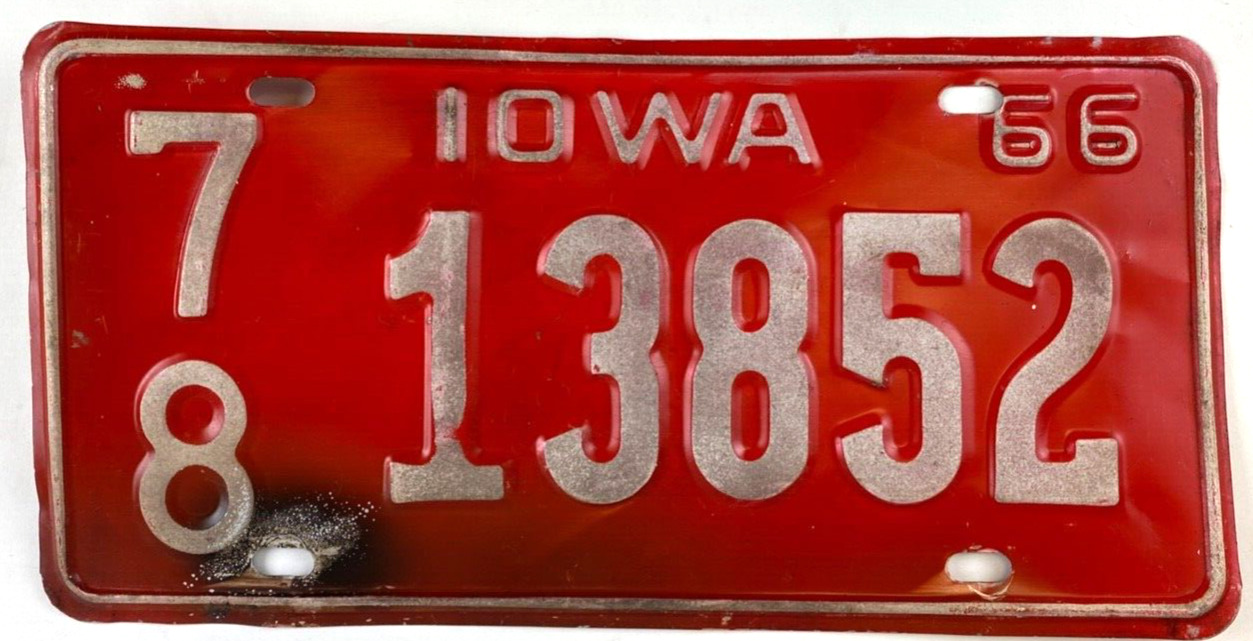 Iowa 1966 Old License Plate Auto Pottawattamie Co Garage Man Cave Collector