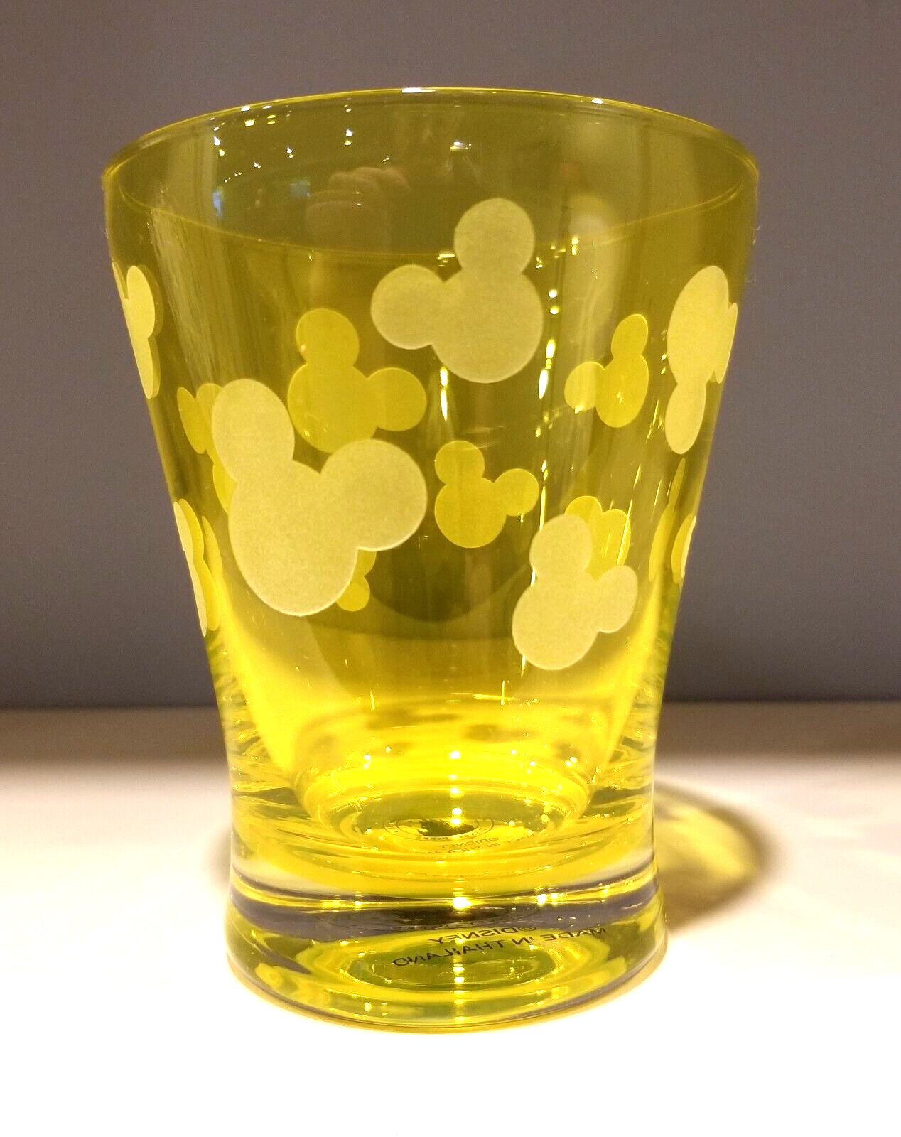 RARE: Vintage Disney Mickey Mouse Frosted Etched Cup, Yellow, Mouse Ears