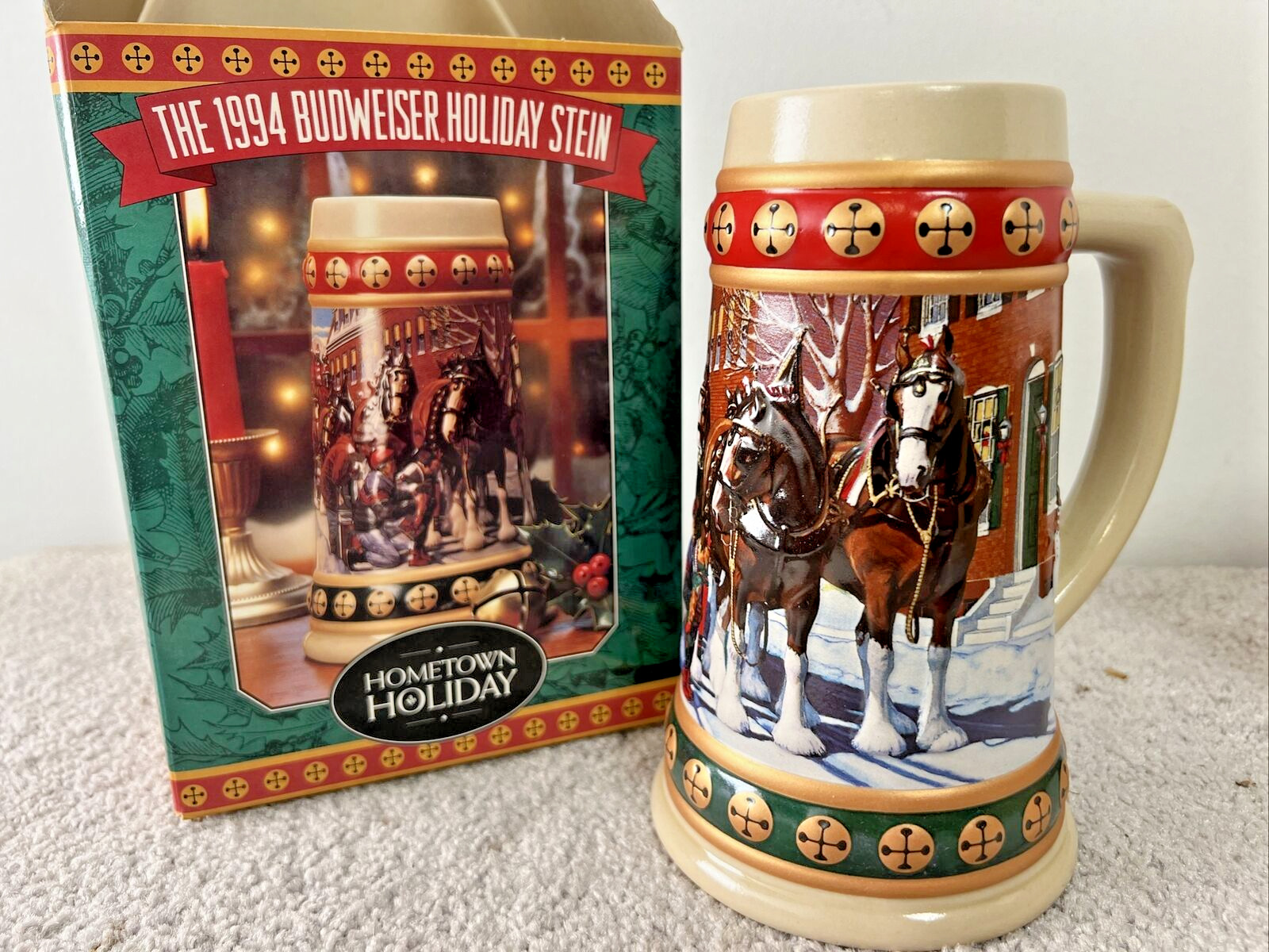 VINTAGE 1994 BUDWEISER HOLIDAY STEIN WITH COA ~ NEW IN BOX