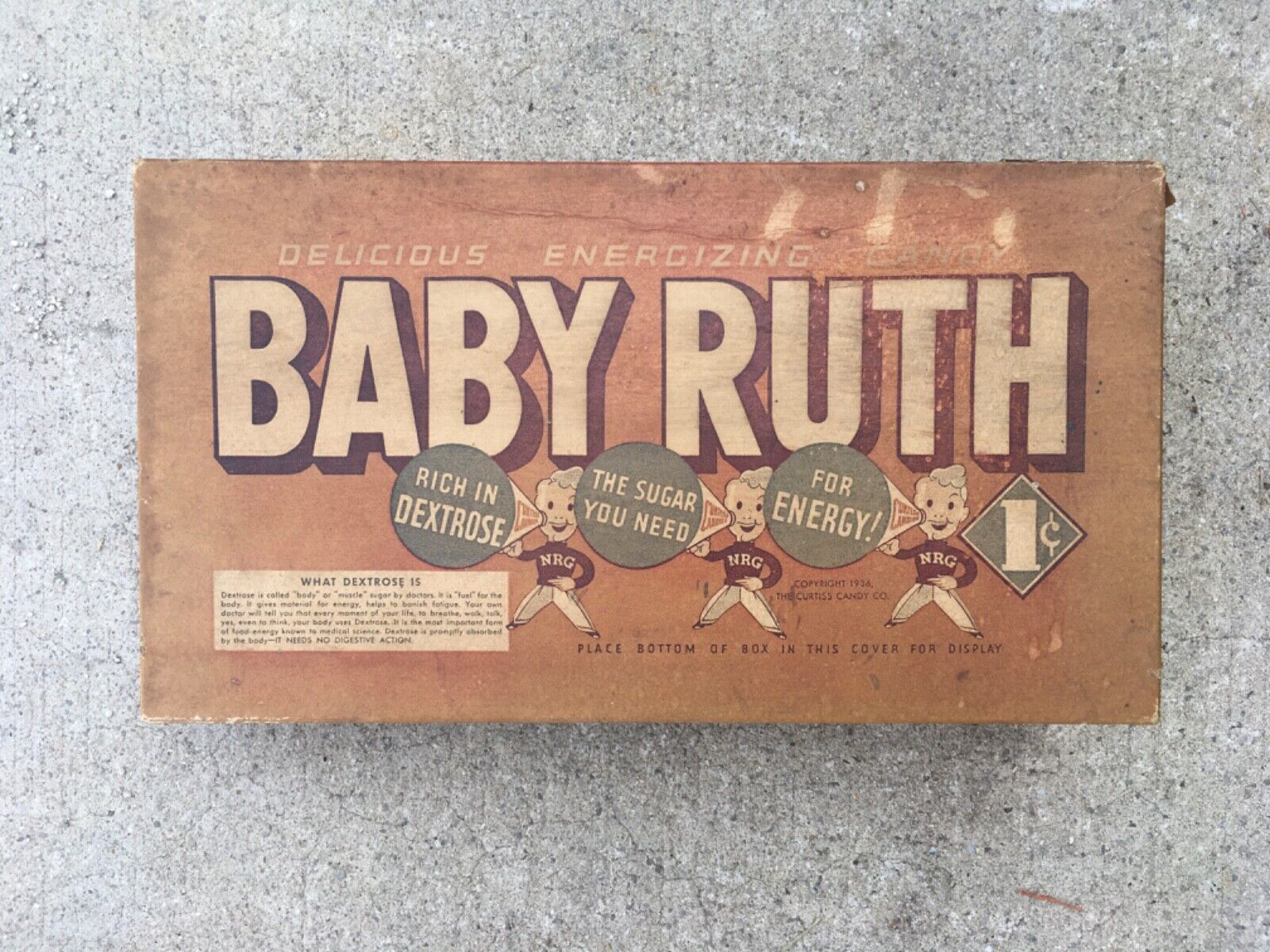 RARE 1cent Baby Ruth countertop advertising display copywrt 1936 3 cheerleaders