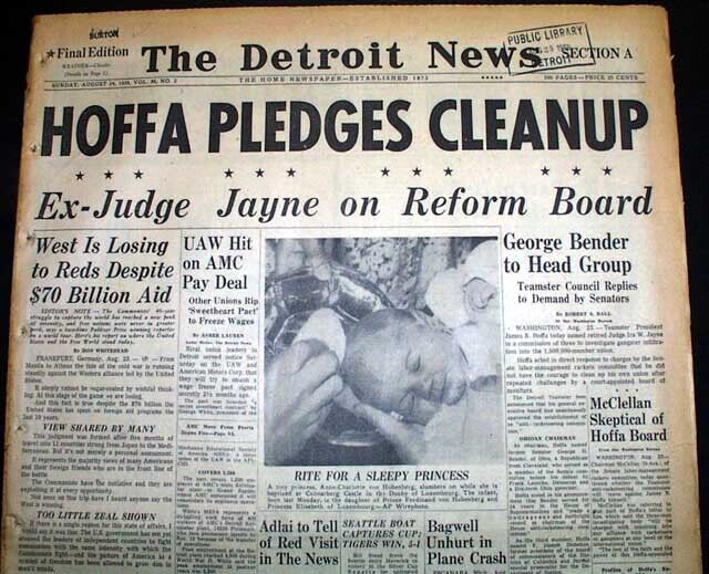 JIMMY HOFFA AFL Teamsters Labor Union Leader Clean up Corruption 1958 Newspaper 