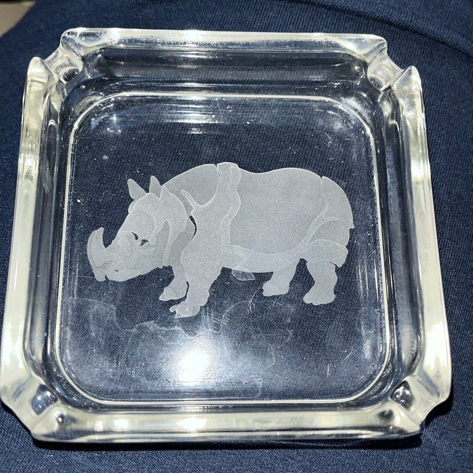 Vintage Ashtray- Intaglio,engraved Design Of A Rhino Underneath-Beautiful Design
