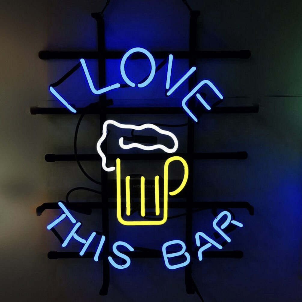 I Love This Bar Neon Sign Real Glass Beer Bar Wall Decor Artwork Gift 20\