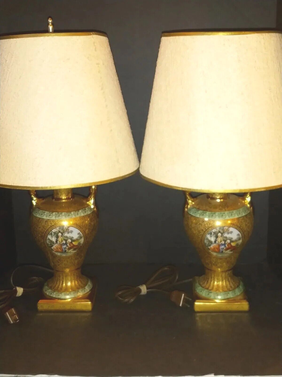 Victorian Era Table Lamp French Renaissance French Colonial Gold Gilt Pair 1940s