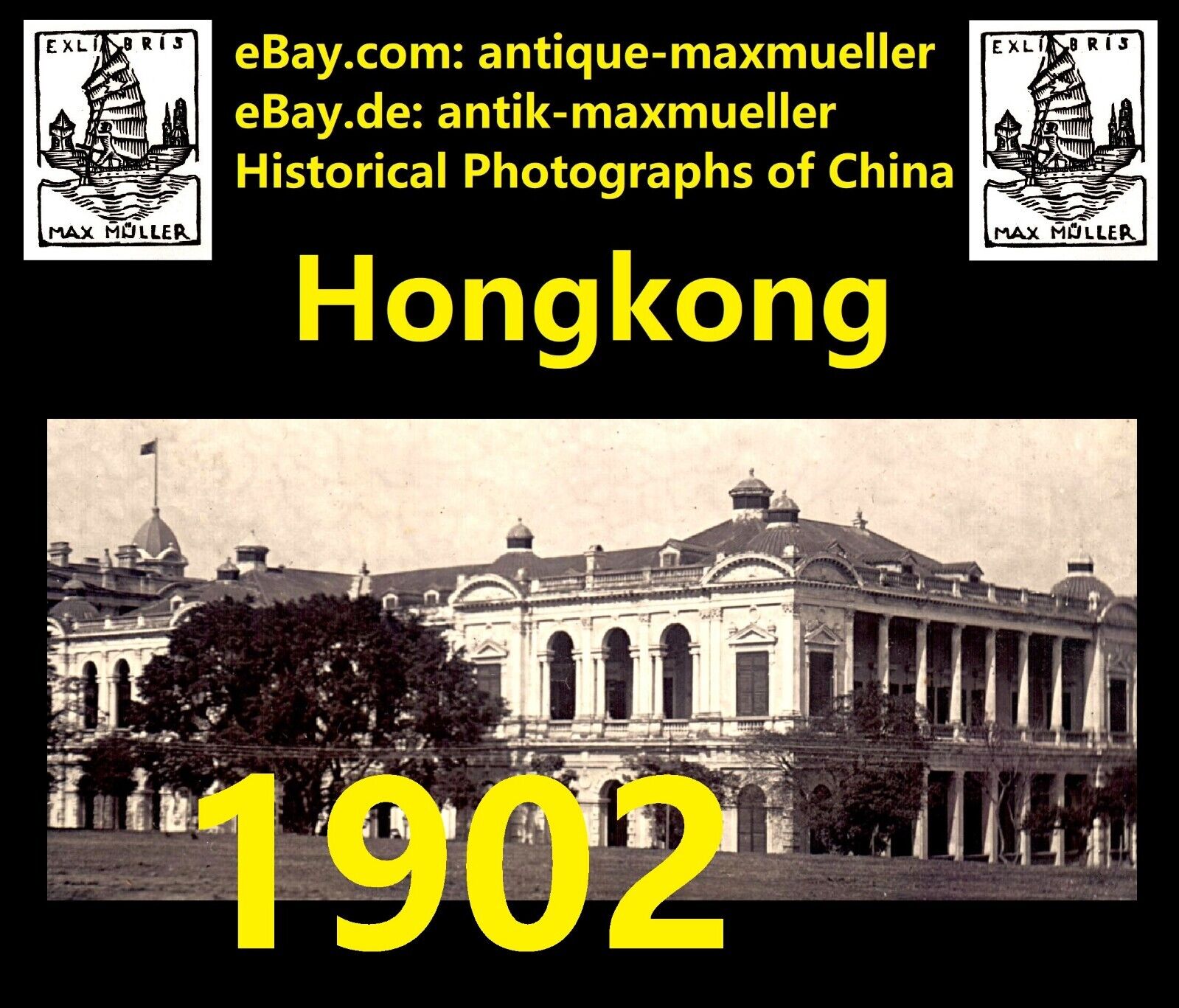 China Hongkong Street Scene City Hall  orig photo  1902