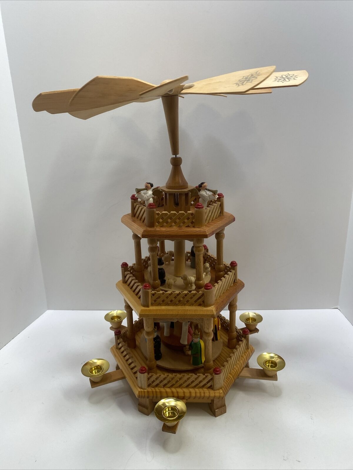 Vintage Christmas Nativity Windmill Carousel Pyramid 3 Tier German Wood Lloyds