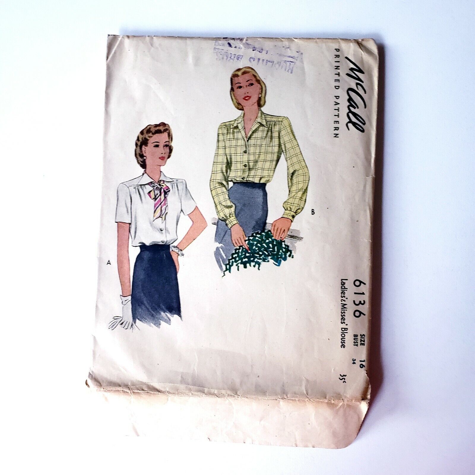 1940s Vintage McCalls 6136 Vintage Blouse Sewing Pattern