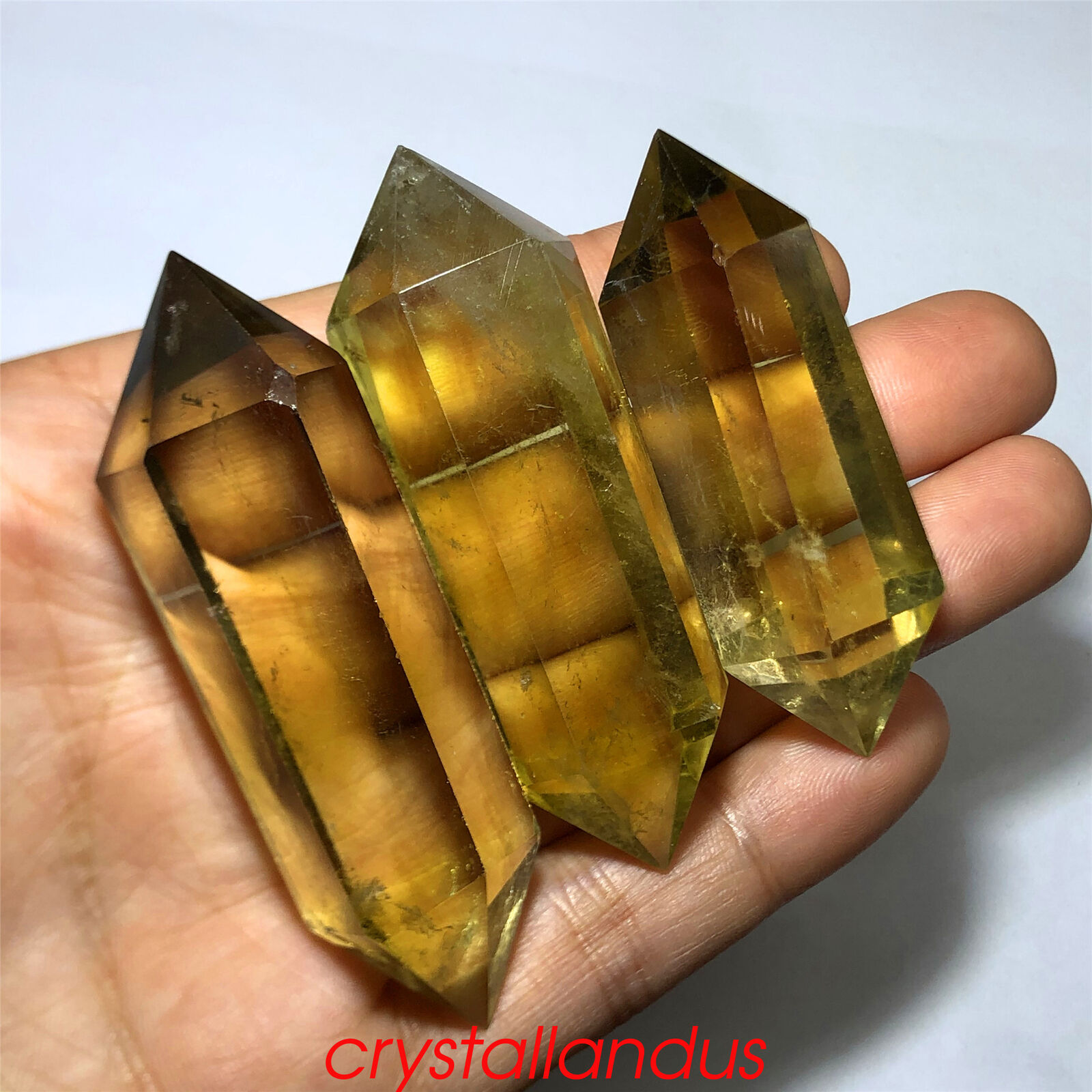 3pcs Natural smokey citrine quartz crystal double point obelisk reiki Healing