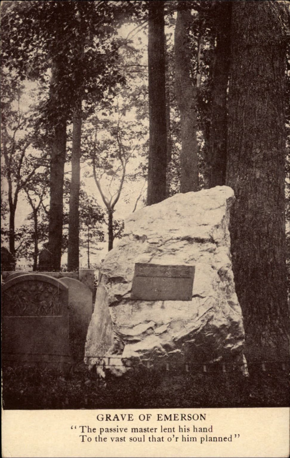 Emerson\'s Grave poem ~ Concord Massachusetts ~ c1910 vintage postcard