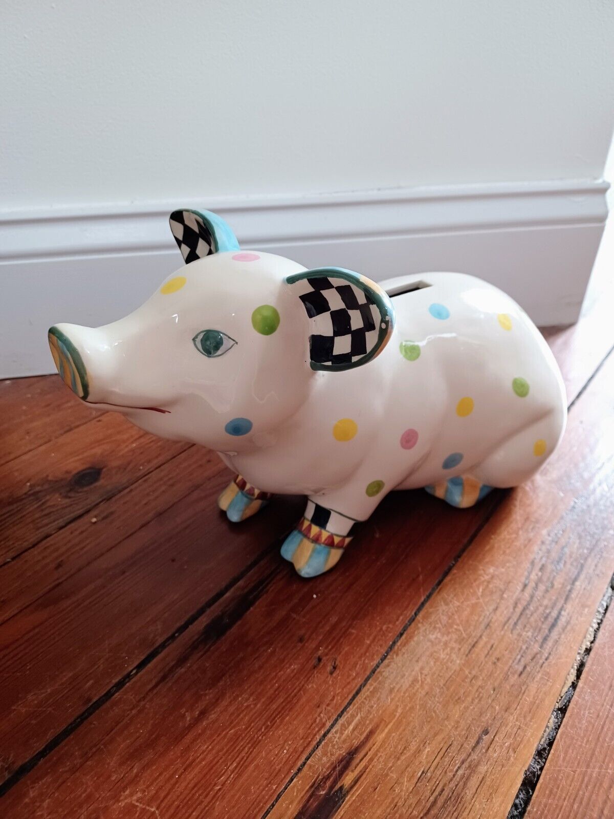 MacKenzie Childs Style Art Pottery Piggy Bank Pigadilly Hand Painted
