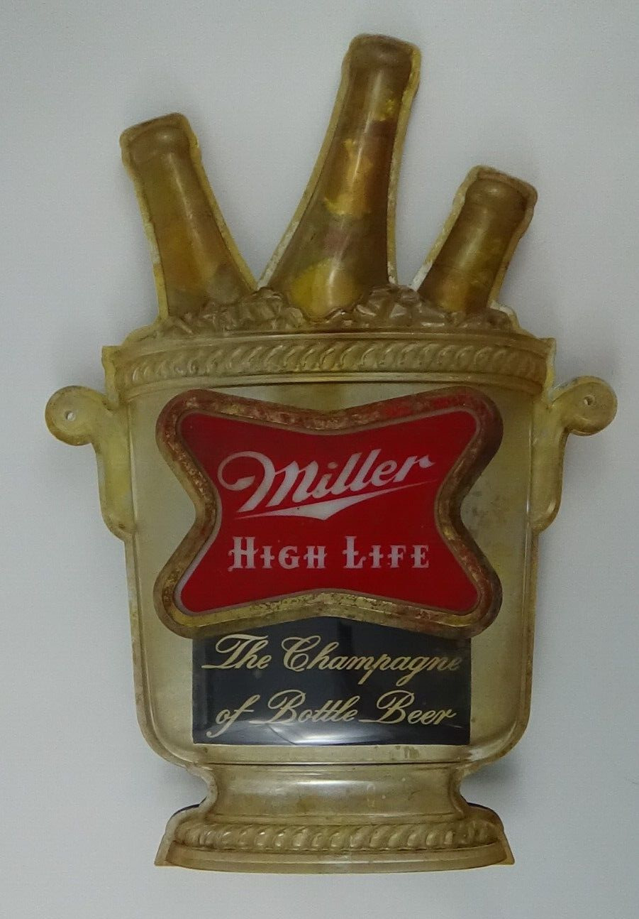 Vintage Miller High Life Beer Bucket Beer Bottles Bar Wall Light Advertisement