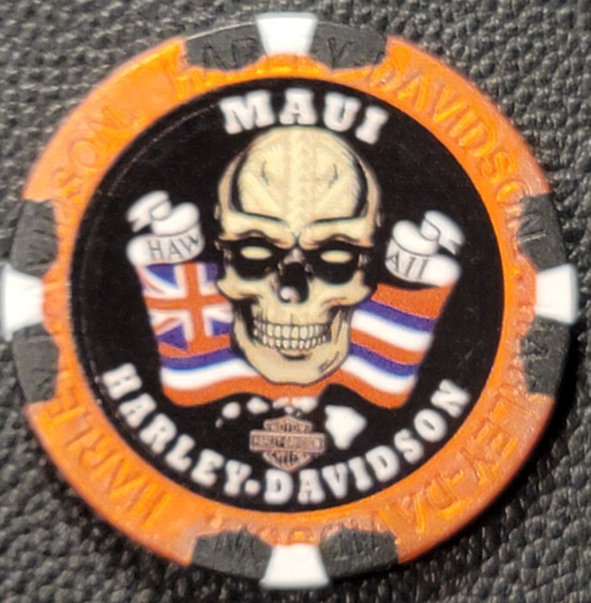MAUI HD~ Maui, HAWAII ~ (WIDE PRINT Metallic Red) Harley Davidson Poker Chip