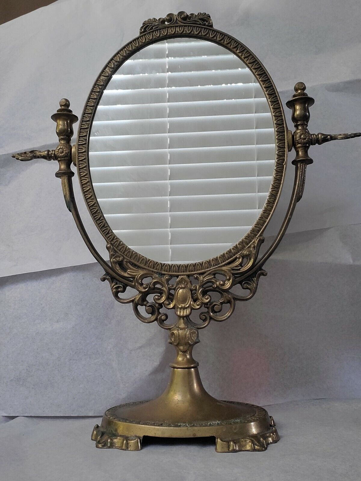 Vintage French Brass Vanity Swivel Mirror Glass