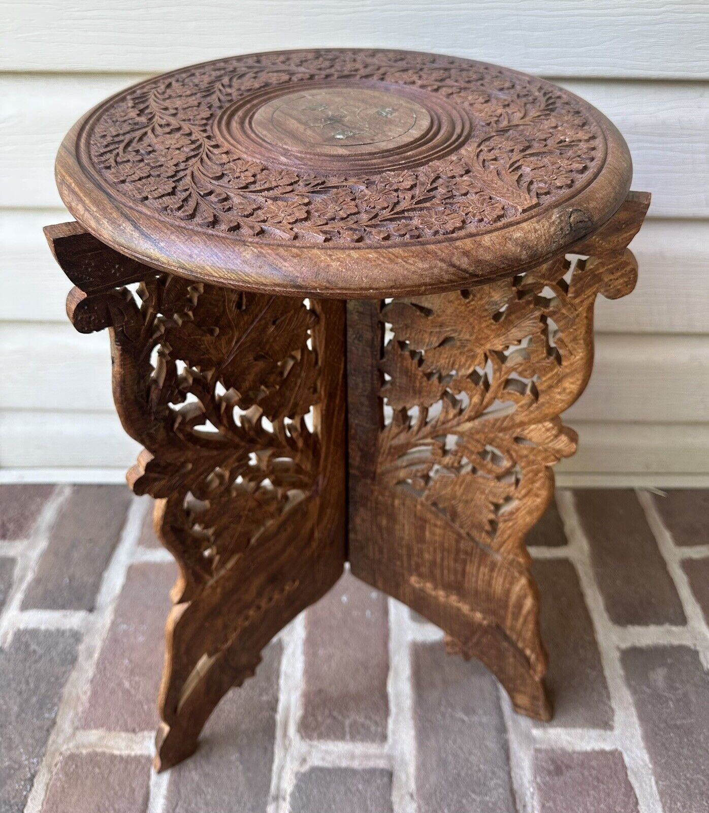 Vintage Folk Decorative Hand Craving Wood Folding Table