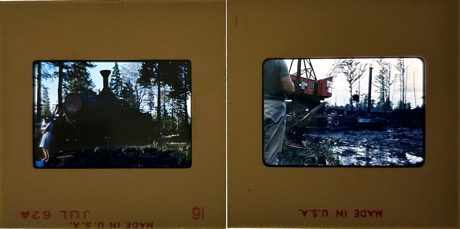 Set of 2 (1962) Slides of Lumber Company and Train in Woods