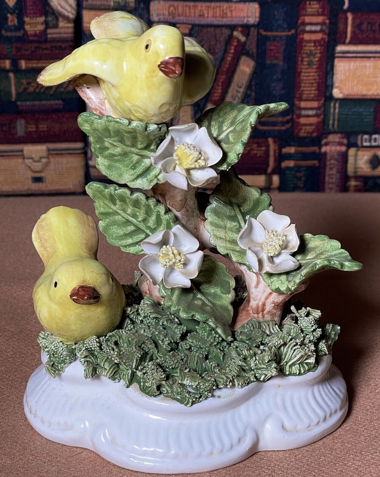 Vintage Italian Majolica Porcelain Yellow Bird Figurine