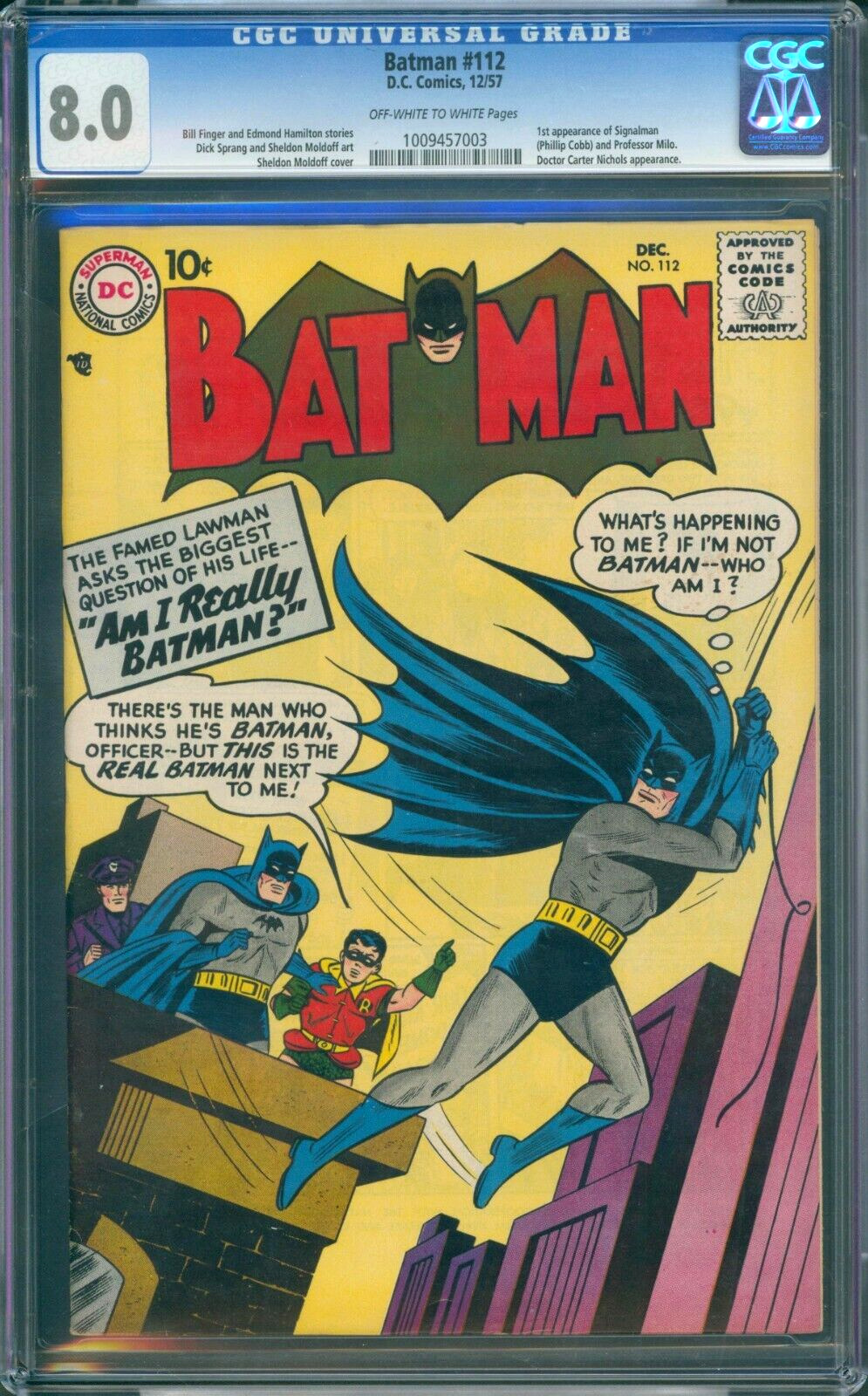 BATMAN #112  CGC 8.0 VF  NICE OFF WHITE TO WHITE PAGES  FROM THE TOUGH 1957 ERA