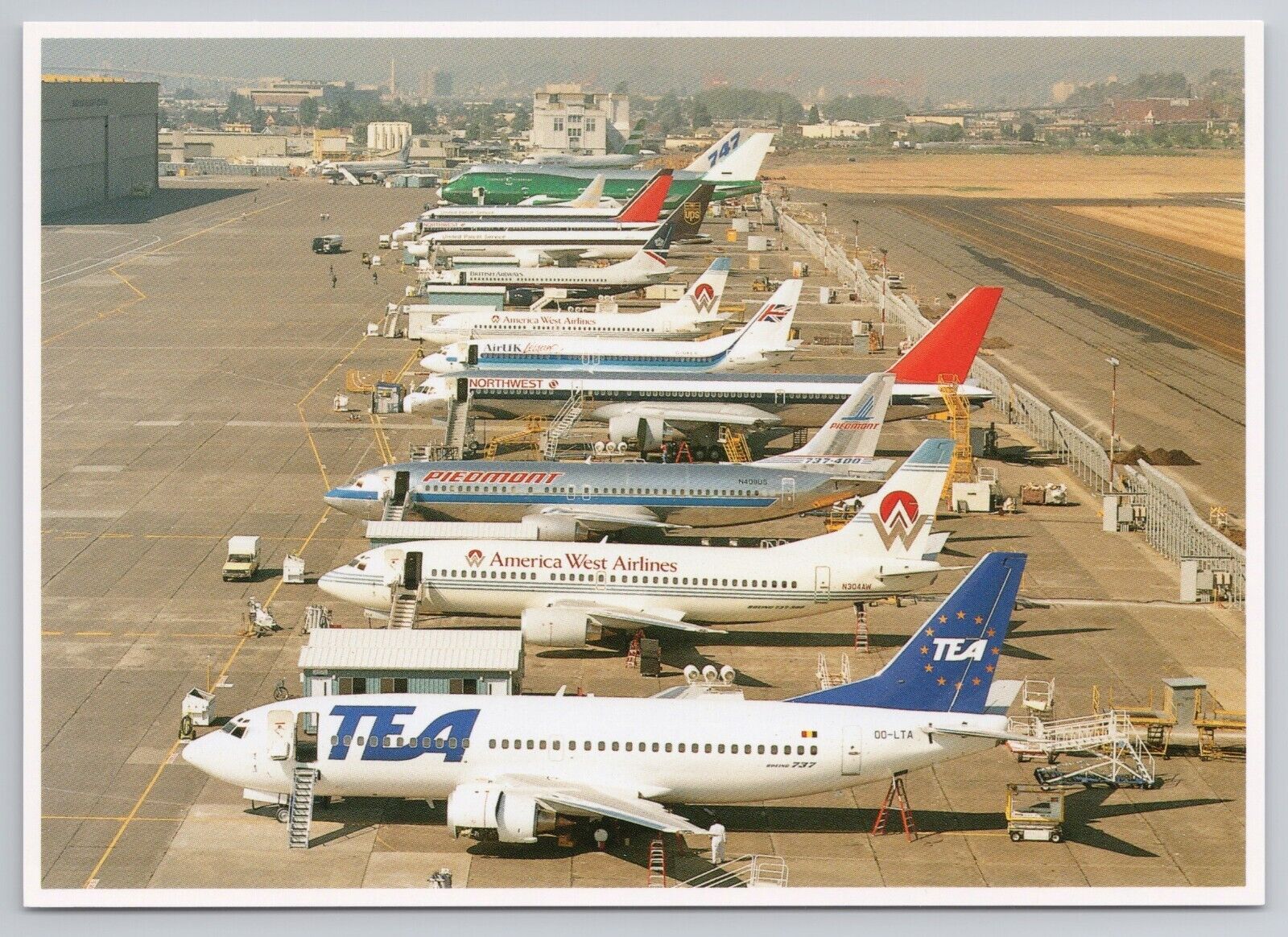 Boeing Field Jet Airliners Seattle Washington WA 1990s Postcard TEA Piedmont