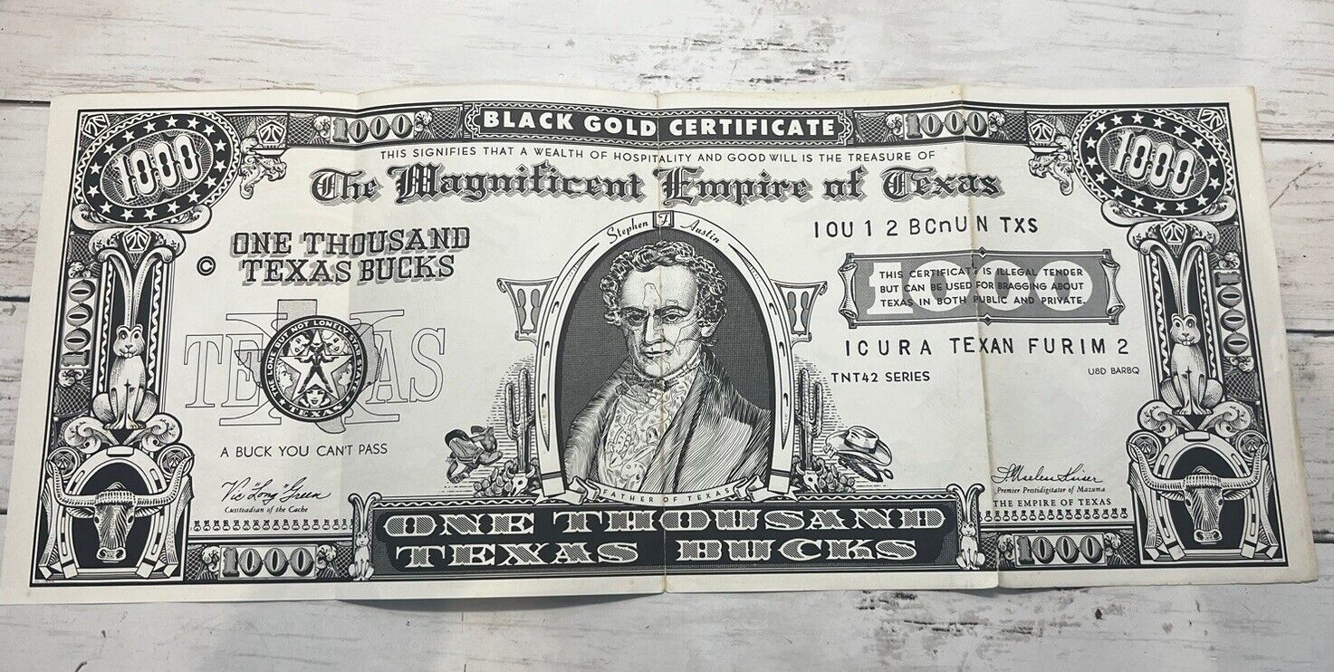 Authentic Large 1952 Texas 1000 Bucks Souvenir