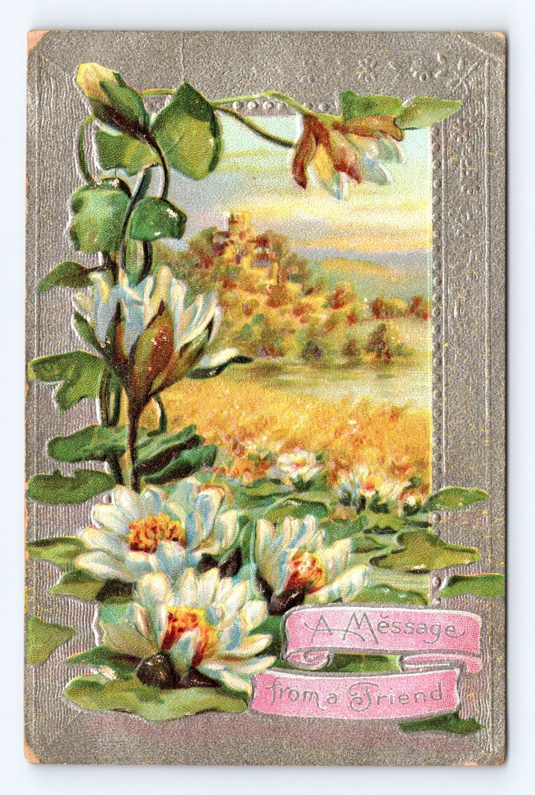 Vintage Old Postcard White Lily Embossed Flowers 1911 Oklahoma Cancel Antique