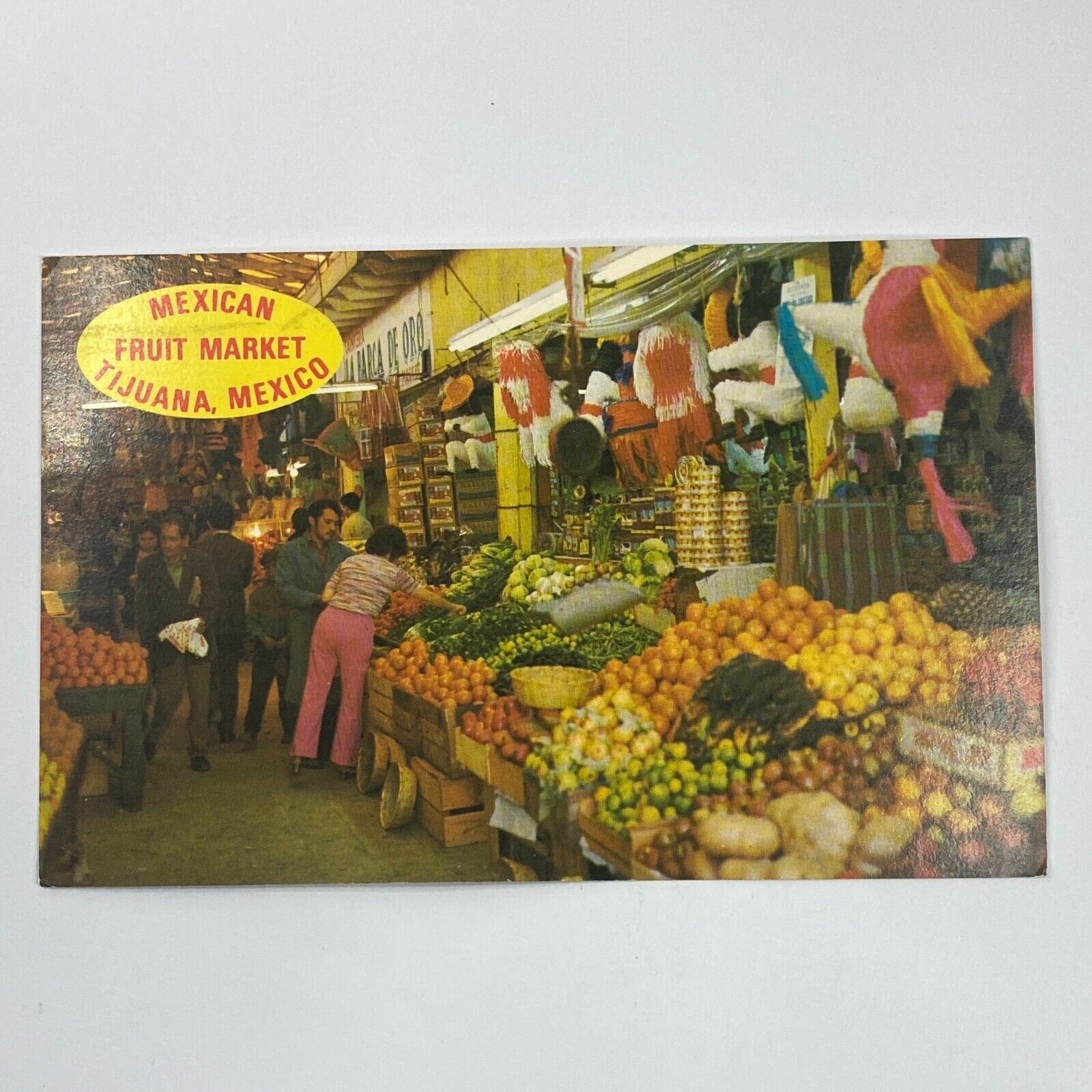 Fruit Market Piñata Tijuana BC Mexico Chrome Postcard 1975