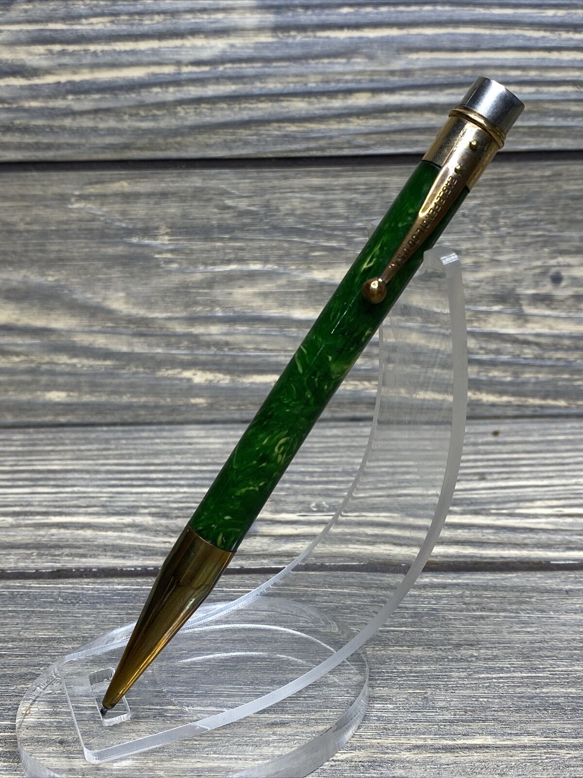 Vintage Eagle Pencil Co Mechanical Pencil Green Marbled Gold Trim