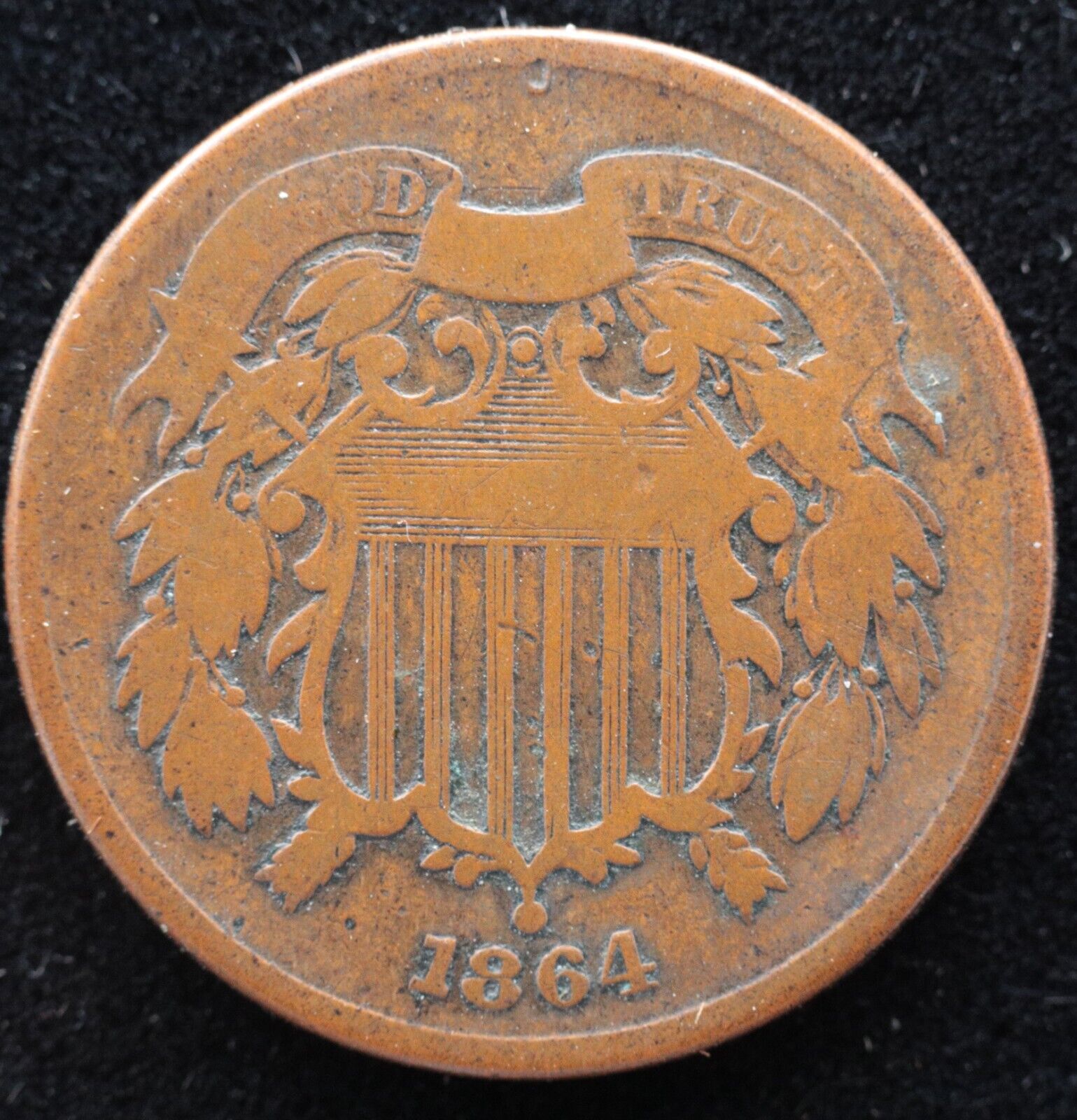 KAPPYSCOINS G8417  1864 CIVIL WAR USED AND DATED  TWO CENT PIECE  FULL RIM G +