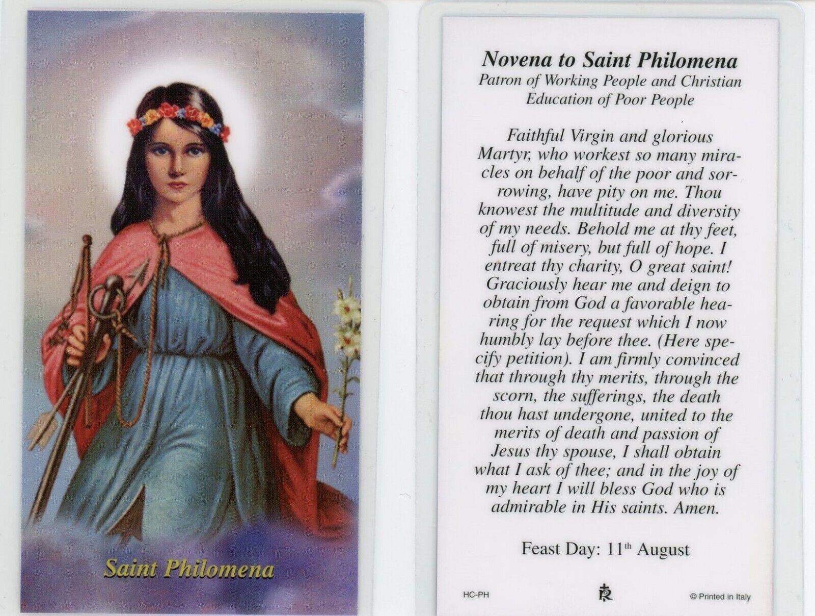 Novena to Saint Philomena  - Laminated Holy Card RAL