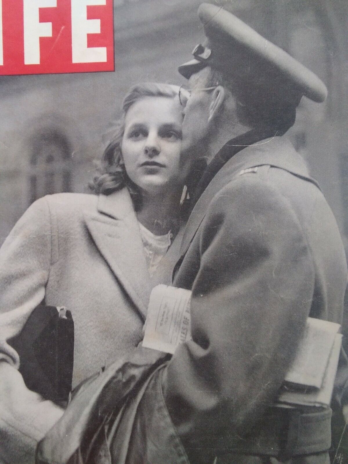 Life Magazine Cover Only Original Rare Vtg 1940s WW2 Goodbye Kiss Nash Kelv Bomb