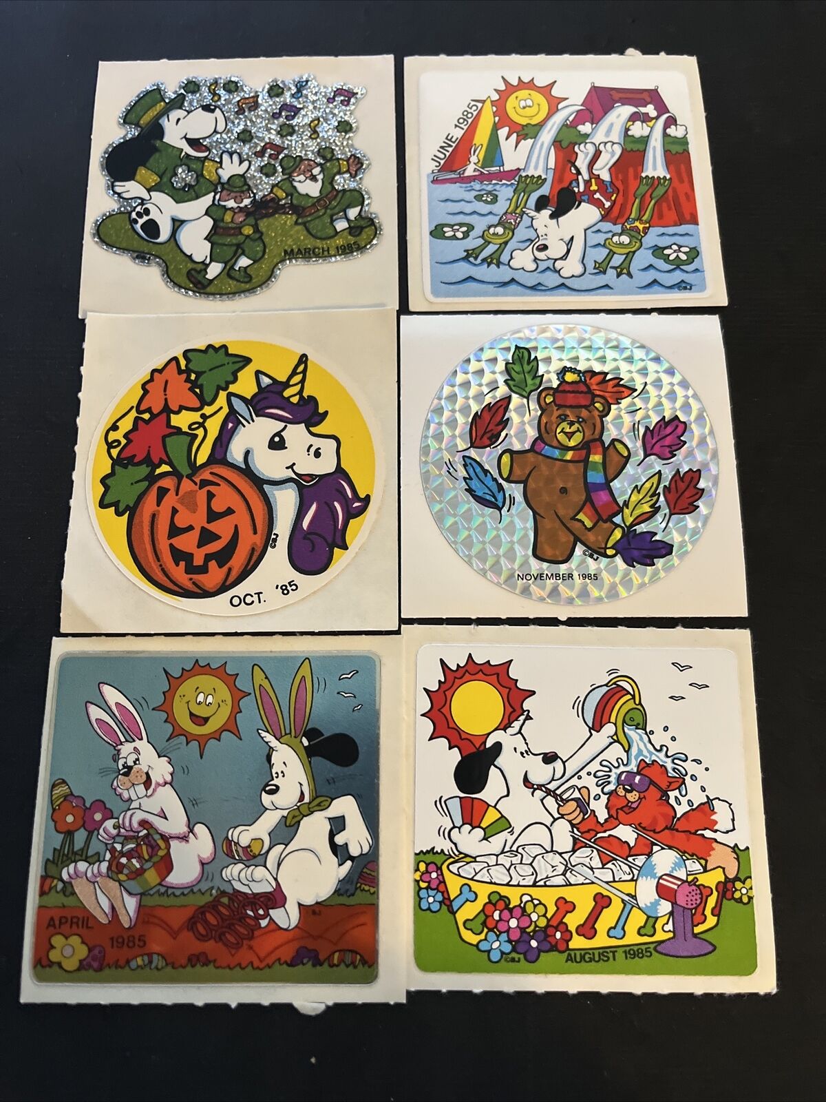 Lot Of 6 Vintage 80’s BJ Stickers 1985 Months & Holidays