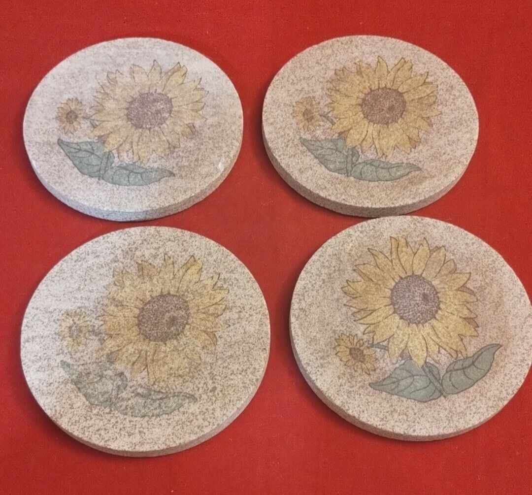 Vintage Hand painted Sunflowers on Cement Coasters