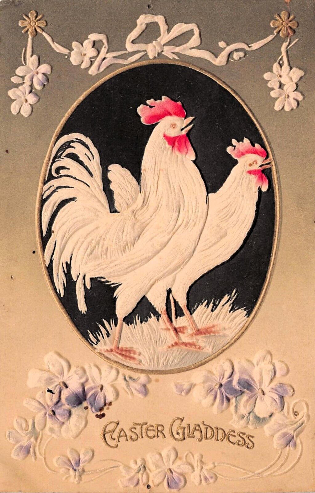 Antique Easter Card Ornate Rooster Chicken Victorian Fantasy Vtg Postcard D19