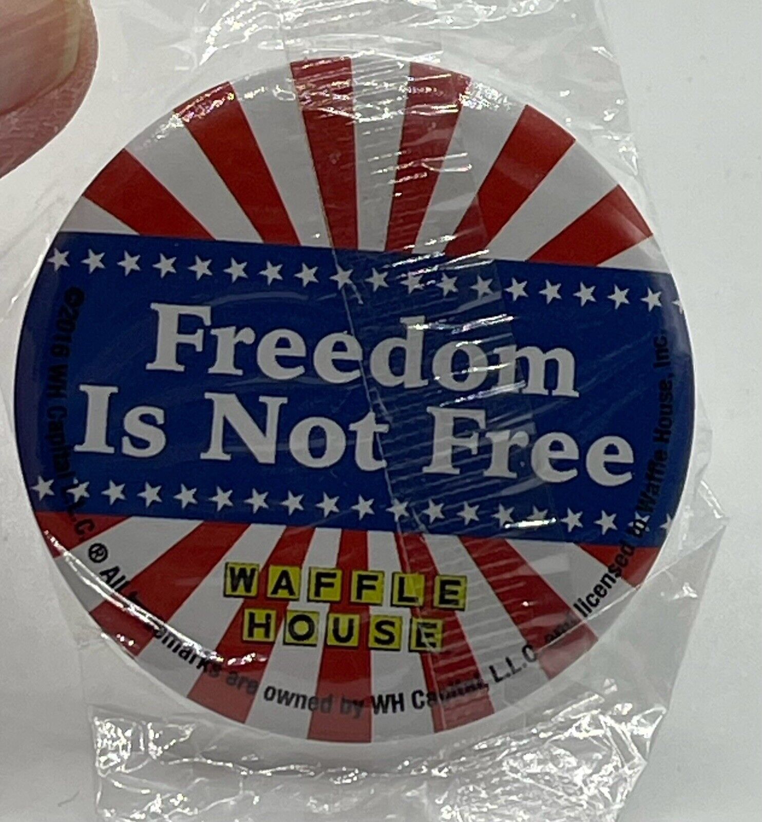 Freedom Is Not Free Waffle House Button Pin NOS New Genuine Sealed 4th July