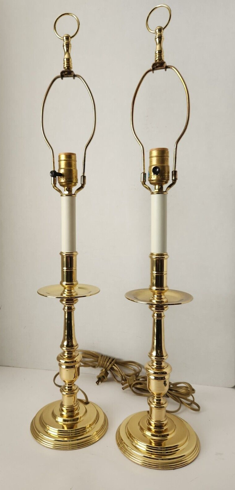 Baldwin Pair Vintage Solid Brass Candlestick Lamps 29\