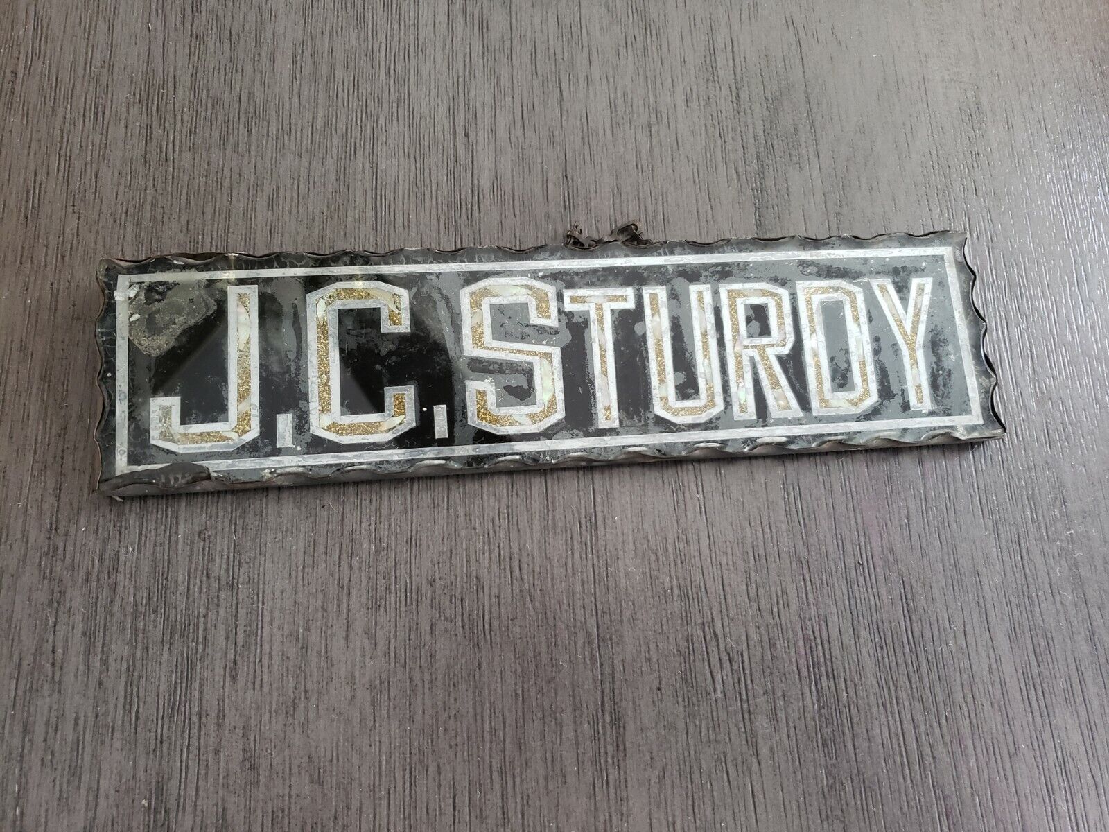 Vintage Reverse Glass Name Plate. Jc Sturdy