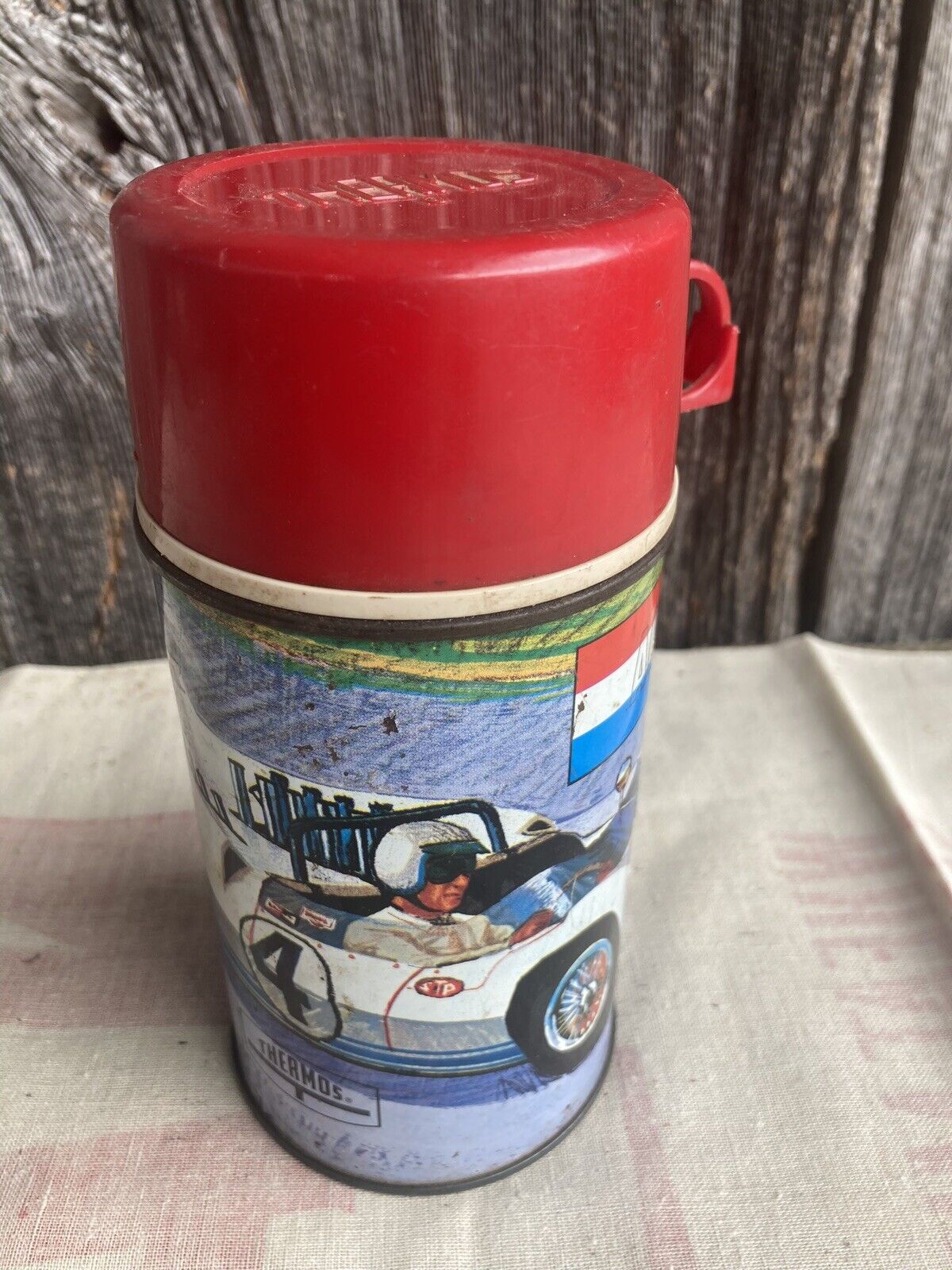 Vintage 60\'s Auto Race Thermos Only No Lunch Box #4