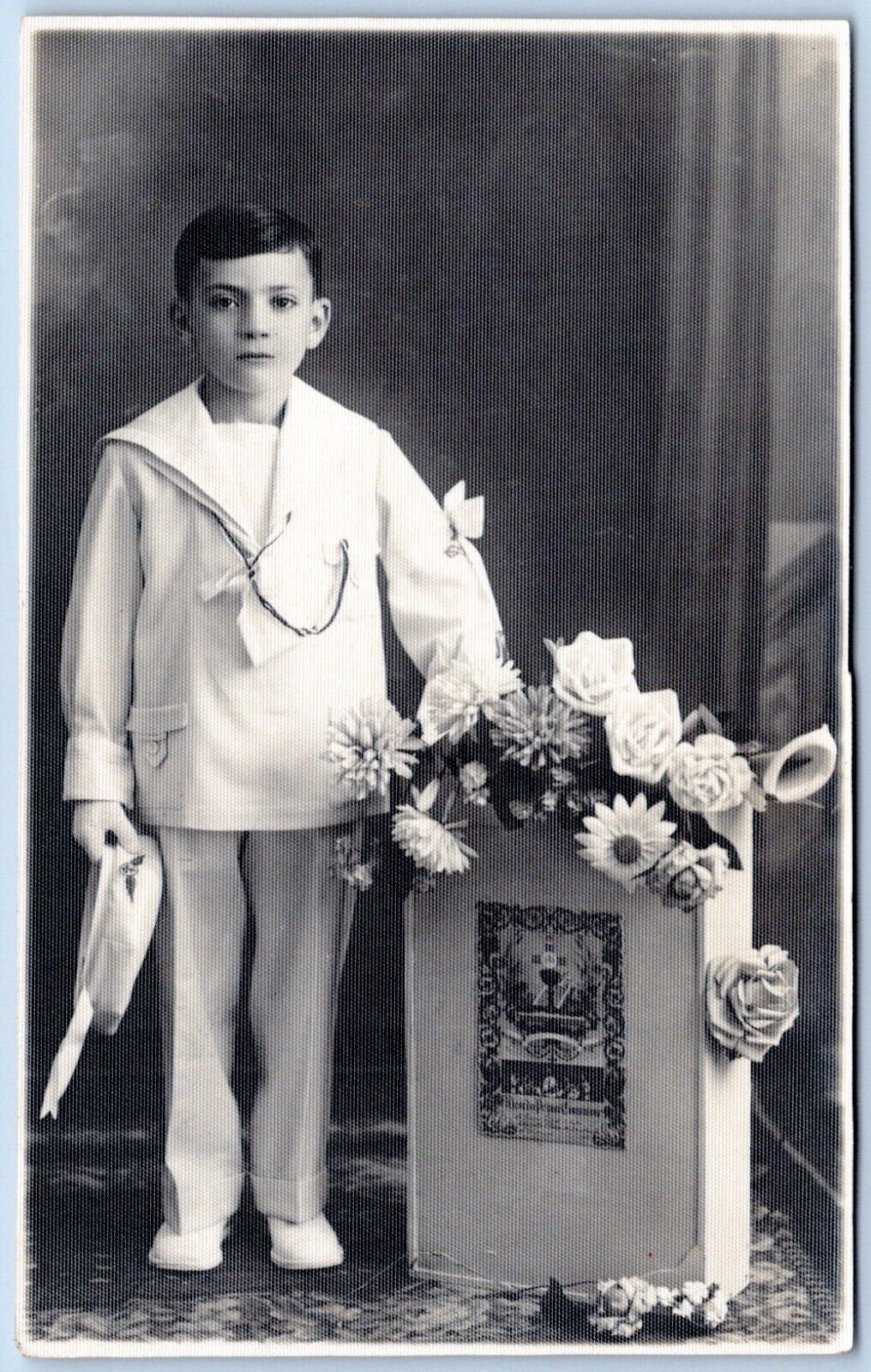 Postcard RPPC Bari Italy Young Boy White Suit Communion Religious Studio P4I