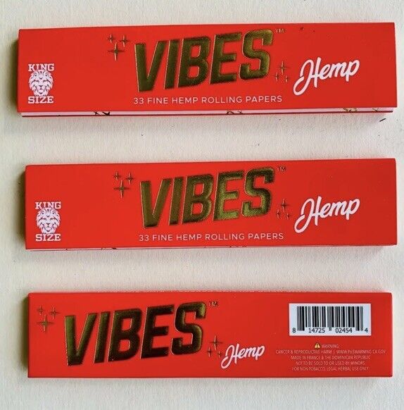 10x Packs Vibes Red Hemp Rolling Paper King Size