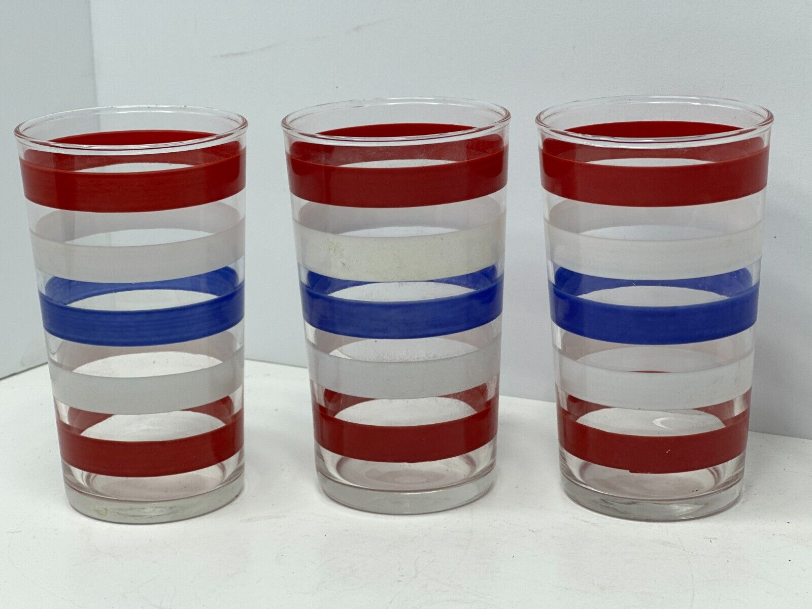 Set of 3 Vintage Red White and Blue Striped Americana Patriotic Tumblers Glasses