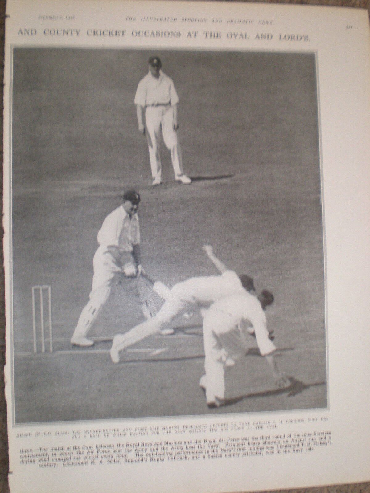 Photo article Cricket Captain C H Congdon bats Navy v Air Force 1928 ref Y2