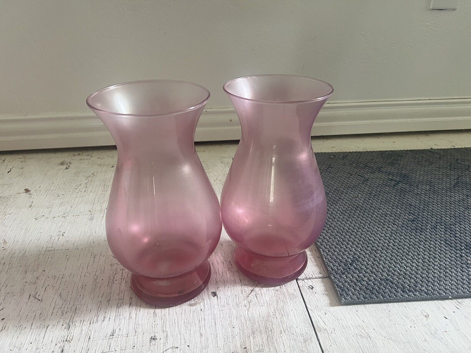 Elegant Pair Of Vintage Pink Glass Vases