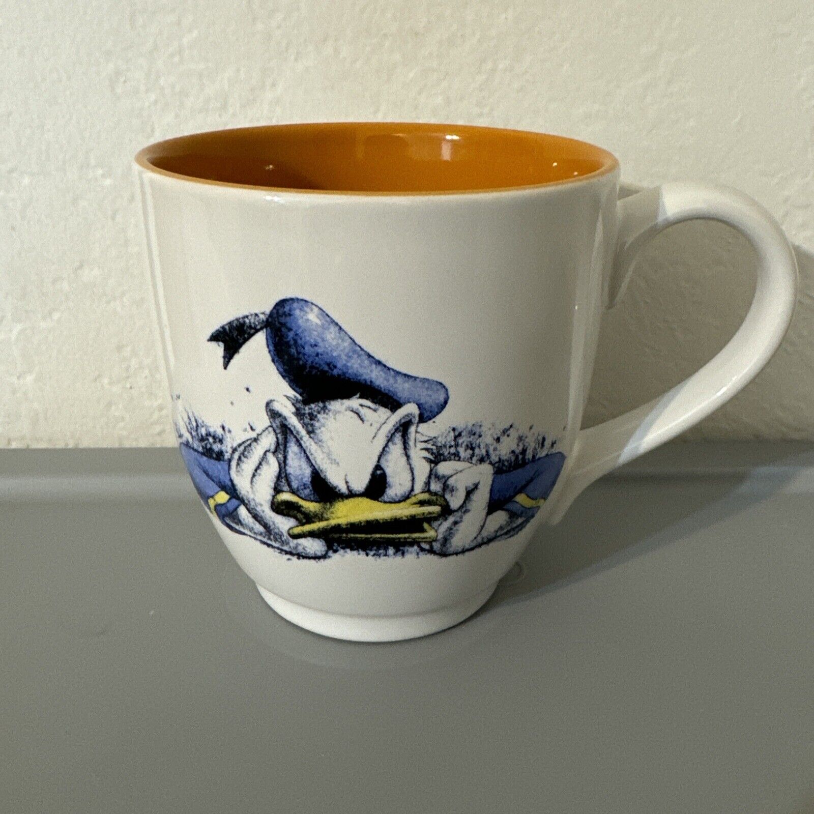Disney Store Donald Duck Angry 20 Oz XL Coffee Mug Cup Ceramic White/Orange