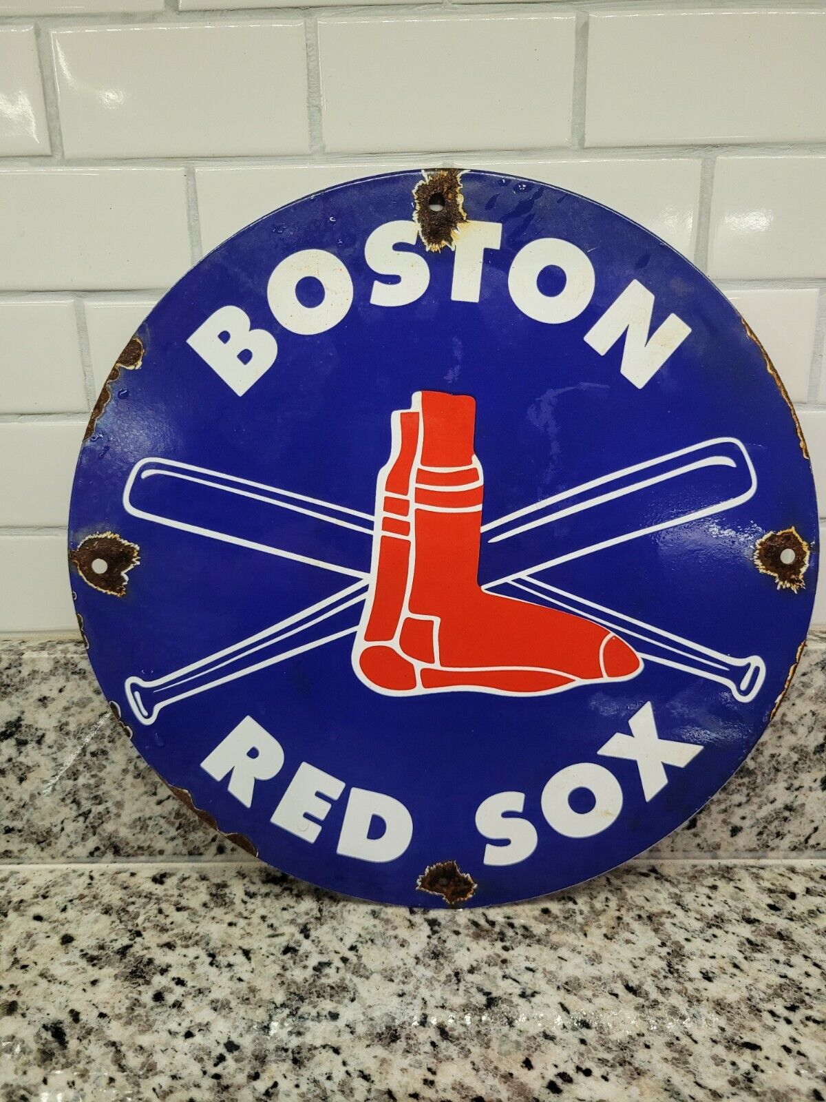 VINTAGE BOSTON RED SOX PORCELAIN SIGN BASEBALL SPORT ATHLETICS Massachusetts