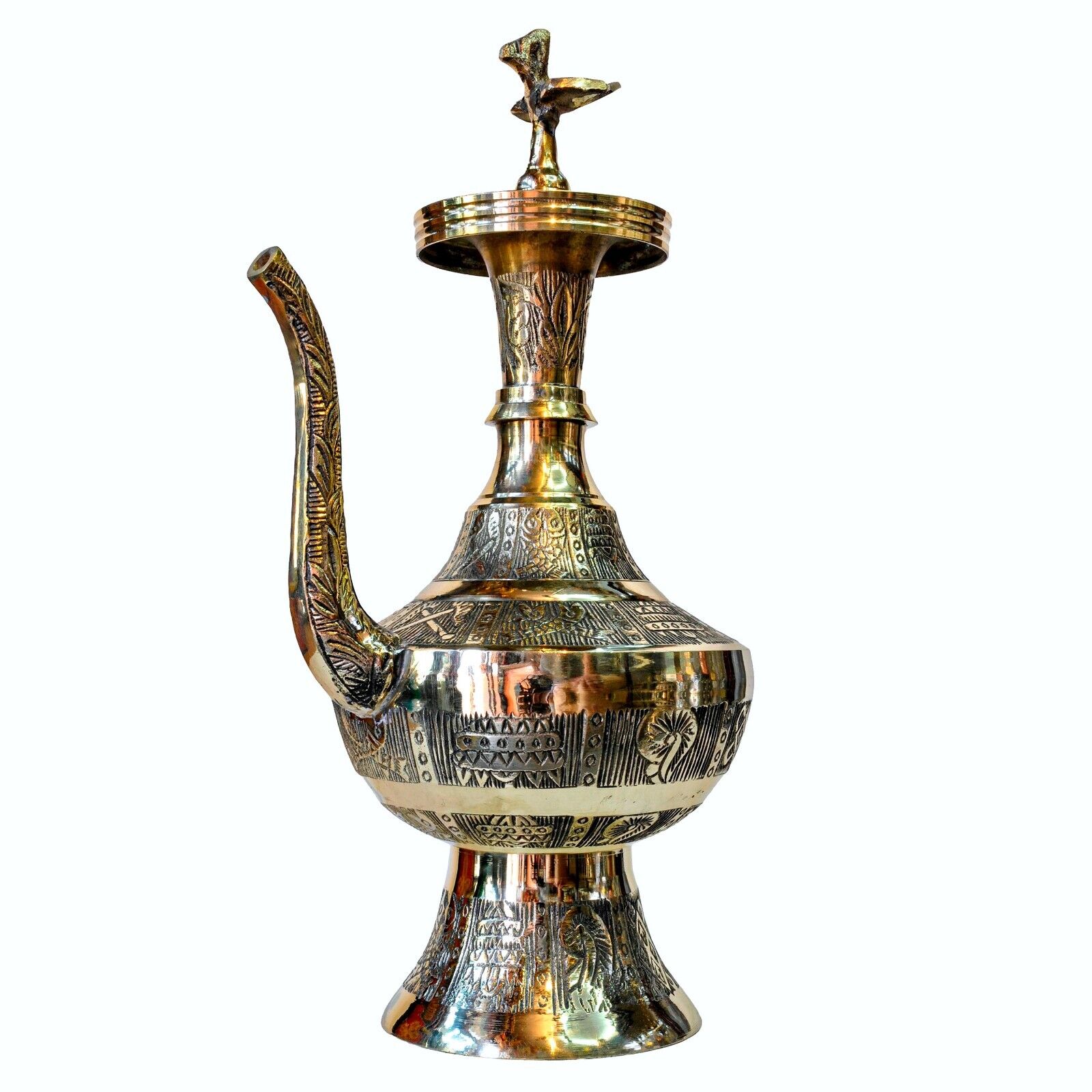 LARGE Traditional Tibetan Brass Metal Water Vessel Buddhist Bird Nepal Antiqued